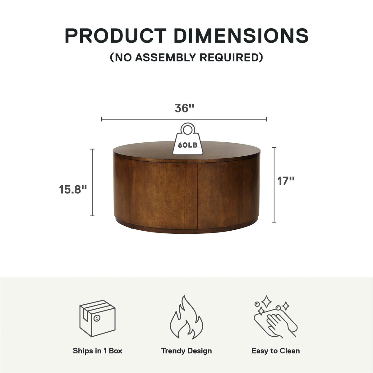 Better Homes & Gardens Miller Drum Coffee Table, Black