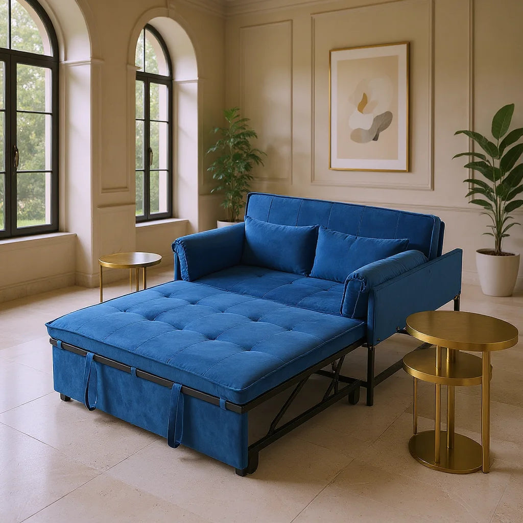 Gewnee 46" Velvet Sleeper Sofa Reclining Convertible Futon Couch Bed for Living Room, Guest & Small Spaces(Black)