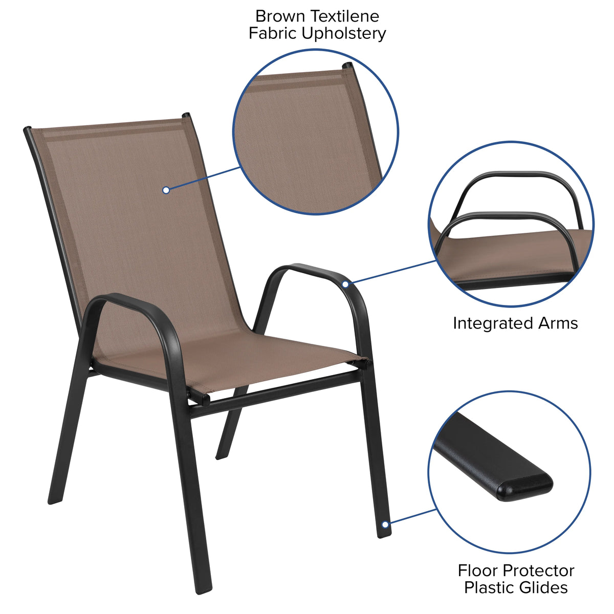 Emma + Oliver 4 Pack Gray Outdoor Stack Chair with Flex Comfort Material - Patio Stack Chair
