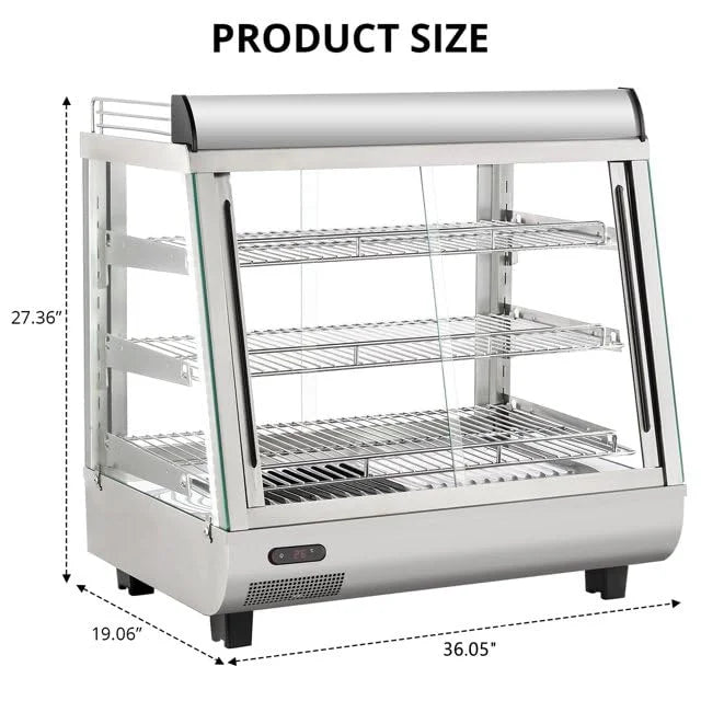 36" Commercial Food Warmer Display Case, Countertop Warmer Display Case, Commercial Food Warmer with Adjustable Shelves, Glass Sliding Doors, 3 Tier Electric Heated Display Cabinet