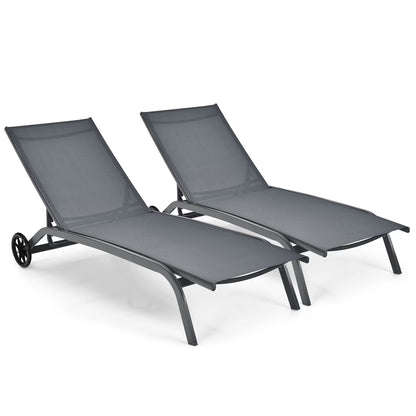 Costway 2PCS Outdoor Adjustable Chaise Lounge Patio 6-Position Recliner Wheels Black
