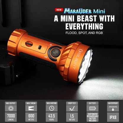 OLIGHT Marauder Mini 7,000 Lumens Bright Flashlight with 600 Meters Beam Distance, Powerful RGB Lights, Magnetic Rechargeable for Outdoors Work, Hunting, and Searching(Black)