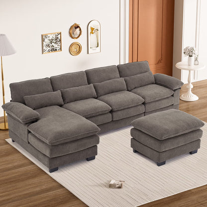 Rophefx 114.3" U Shaped Sectional Couches for Living Room,Cloud Couch,4 Seats Chenille Couch with Double Layer Cushion,Orange
