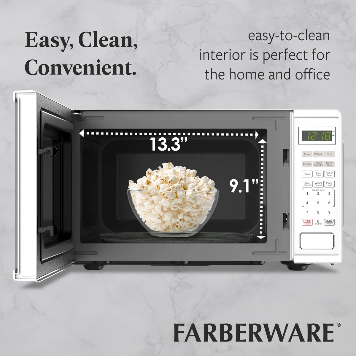 Farberware Countertop Microwave Ov 1100 Watts, 2.2 cu ft - Smart Sensor With LED Lighting and Child Lock - Perfect for Apartments and Dorms - Easy Clean Black Interior, Stainless Steel