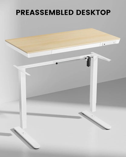 CHITOOMA Glass Top Electric Standing Desk with Drawer, 48'' x 24'' Electric Height Adjustable Desk with USB Charging Ports, Sit Stand up for Home Office