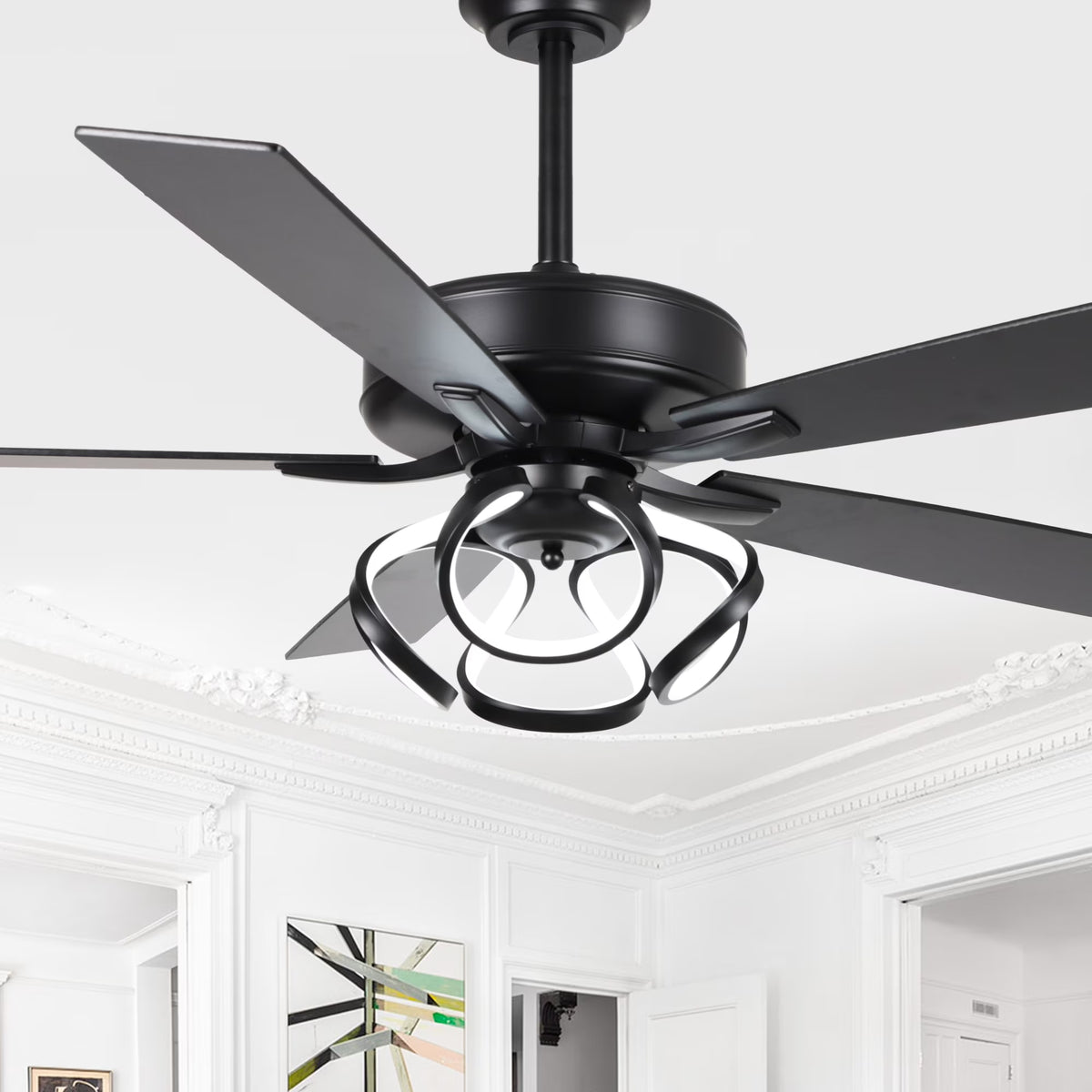 Parrot Uncle 52-Inch Contemporary Chrome Ceiling Fan with Integrated LED Lights and Remote Control