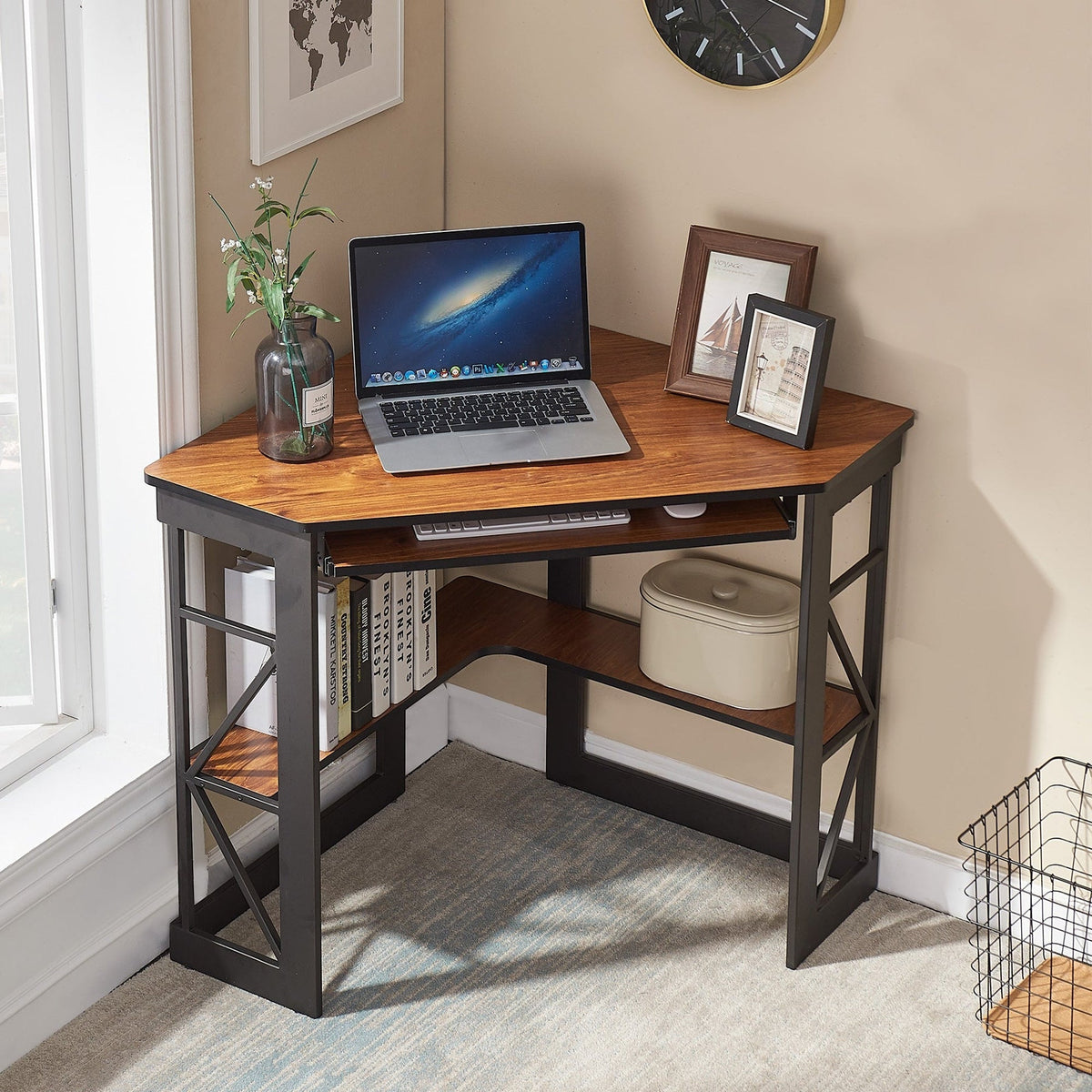 Brown Triangle Corner Desk, Office/Computer/Writing Desk for Student Apartments