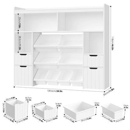 Homfa Kids Toy Storage Organizer with Removable Bin, Kids Bookshelf and Bookcase Toy Box with Drawers for Playroom, Classroom, White