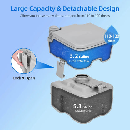 Dextrus 5.3 Gallon Portable Toilet With Detachable Tank, Double Outlet Water Spout, Press Flush Pump, Travel RV Potty for Camping, Boating, Hiking, Trips, White&Gray