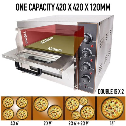 Commercial Pizza Oven 16 inch Pizza Double Deck 3000W 110V Electric Oven Multipurpose Toaster Bake Broiler 40L Stainless Steel for Restaurant Home Pizza Pretzels Baked Roast Yakitori