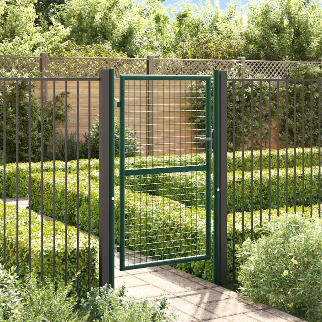vidaXL Fence Gate Metal Fence Post Garden Gate for Outdoor Patio Steel Green