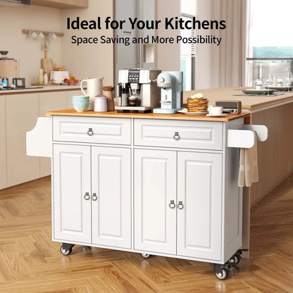 Lofka 52-Inch Kitchen Island with Storage on Wheels with Wood Drop Leaf, Ideal for Small Kitchens