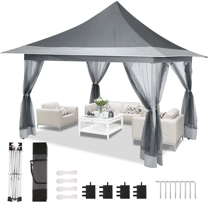 HOTEEL 12x12 EZ Pop Up Gazebo Tent with Sidewalls,Patio Gazebo Instant Shelter for Outdoor Party Camping Backyard Beach with Carry Bag,Stakes,Ropes,Gray
