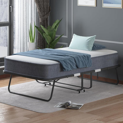 Puremind Folding Bed with 4 Inch Foam Mattress,  75" x 31" Rollaway Bed for Adults, Portable Bed with Lockable Wheels, Easy Assembly & Moving, Standard