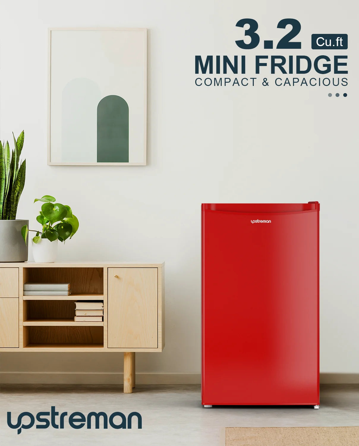 Upstreman 3.2 Cu.Ft. Mini Fridge with Freezer Single Door Small Refrigerator Adjustable Thermostat Compact Fridge with Reversible Door, Low Noise, BR321 Black