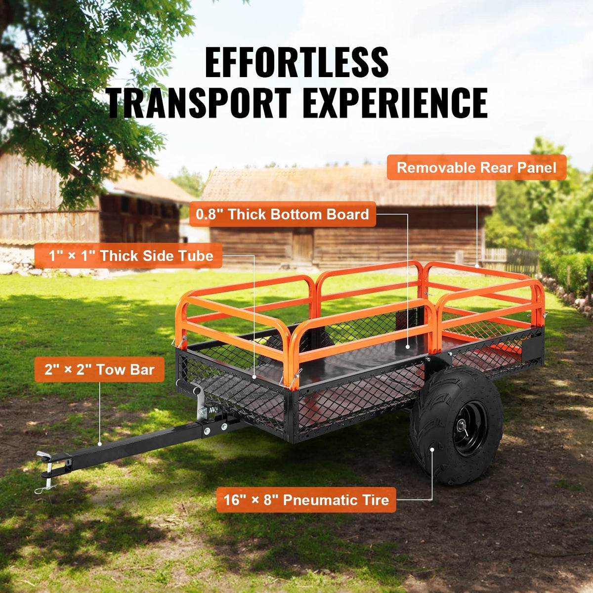 BENTISM Dump Trailer Tow Behind Dump Cart, 1500 lbs 15 Cu. Ft, Steel Construction Garden Utility Trailer with Removable Sides for Riding Lawn Mower Tractor