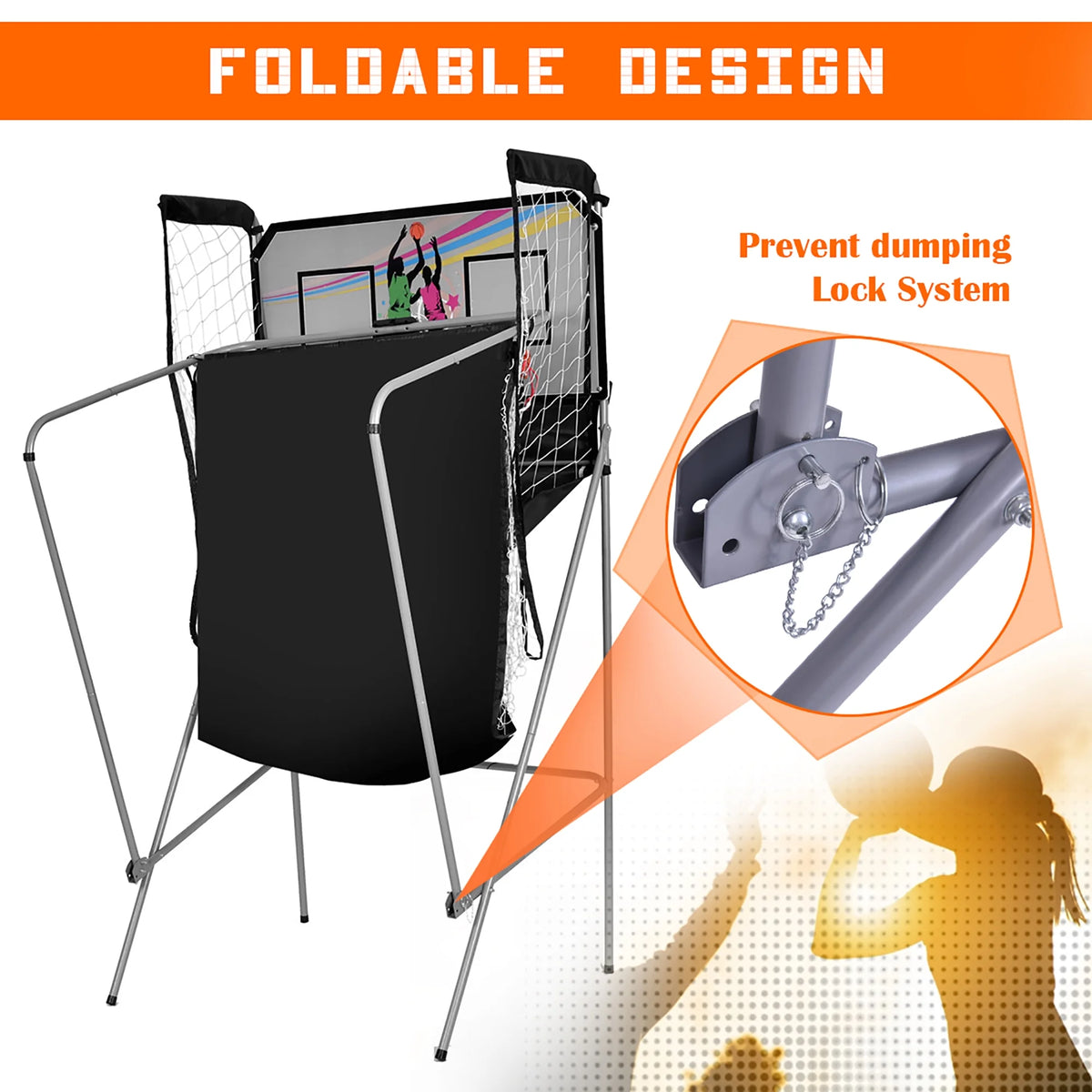 Costway Dual LED Electronic Shot Basketball Arcade Game with 8 Game Modes 4 Balls Foldable Grey