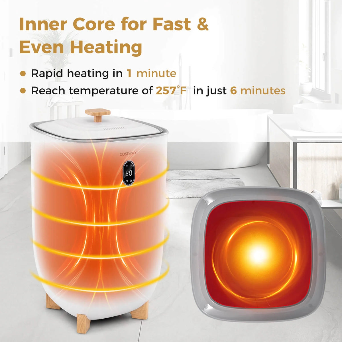 Costway 40L Large Towel Warmer for Bathroom with 2 Heat Levels Timer & Auto Shut off