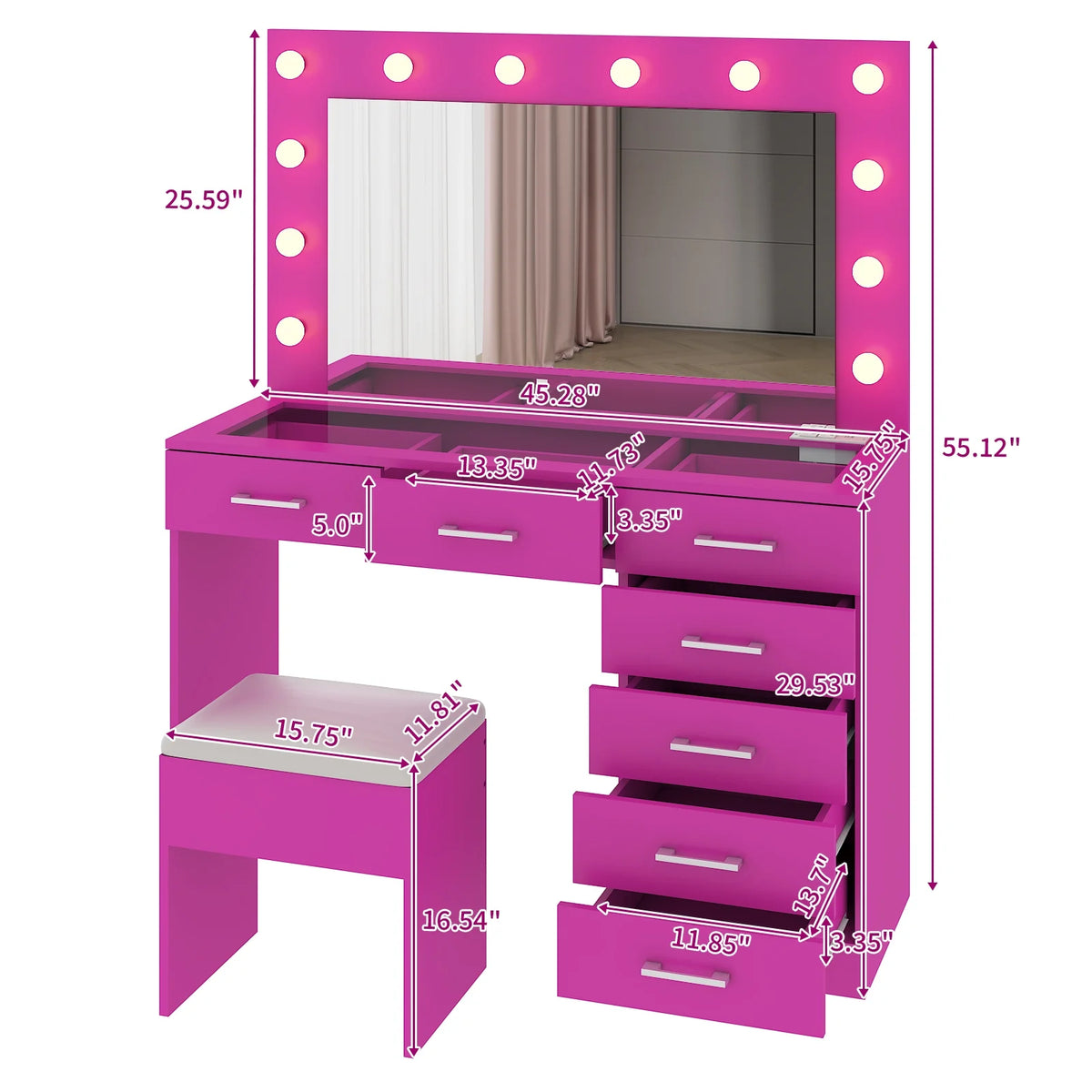 Ktaxon Large Makeup Vanity, Vanity Table Set w/ Visible Glass Top w/ Charging Station, White