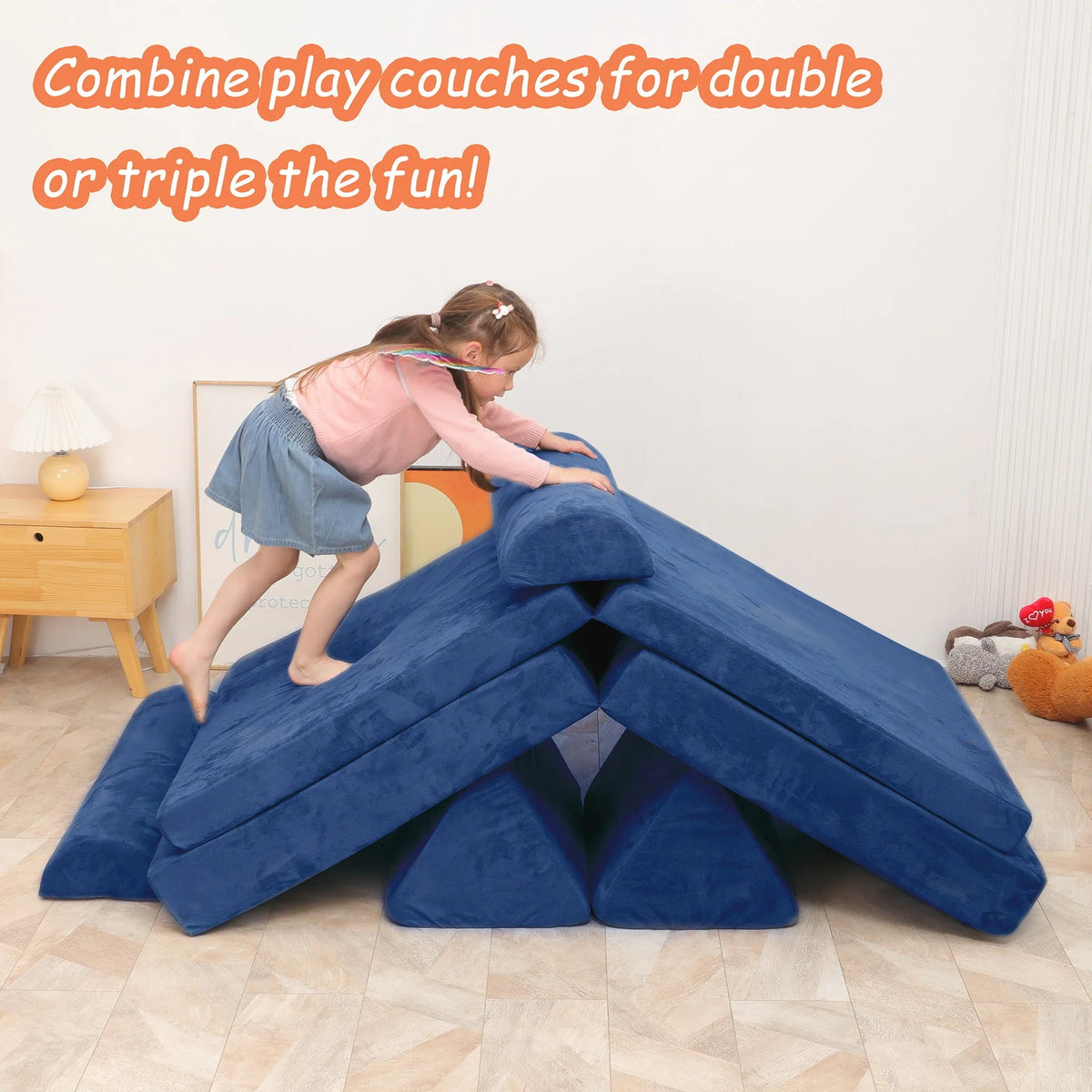 Tolead Play Couch for Kids Imaginative Furniture,6 pcs Kids Couch, Modular Sectional Sofa, Playhouse Play Set for Toddlers Babies, Girls and Boys Playroom Floor Sofa, Large, Navy Blue
