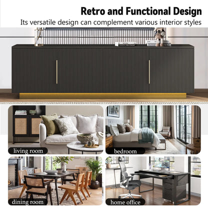 HIUU Fluted TV Stand Black,Black TV Console for Living Room,Mid Century Modern Entertainment Center 65 Inch TVs,Luxury Retro Console Table