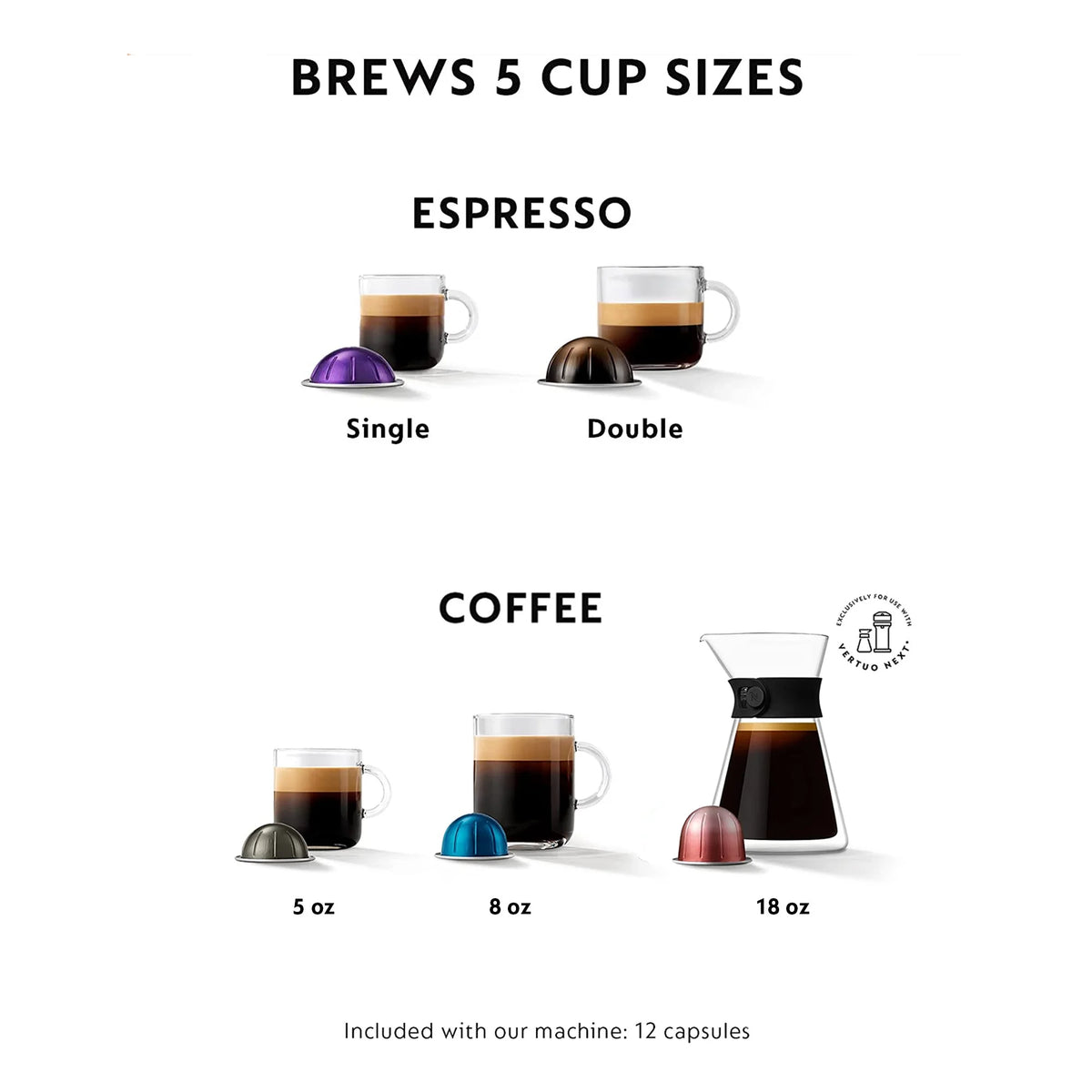 Nespresso New Vertuo Next 19-Bar, 1-Cup Black Espresso Machine