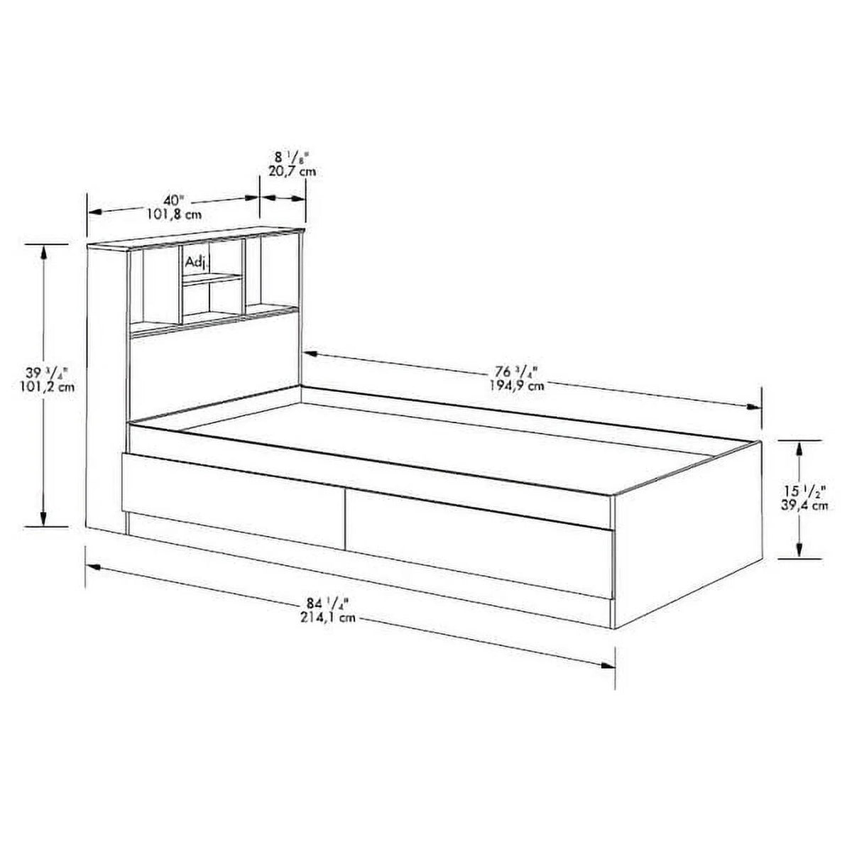 Your Zone Easy to Assemble Storage Bed with Bookcase Headboard, Twin, Natural Teak Finish