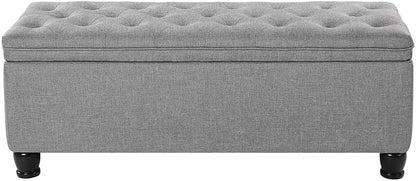 SONGMICS 46.5" Storage Ottoman Bench Storage Bench Bedroom Bench 330lb Load Capacity Solid Wood Legs Light Gray