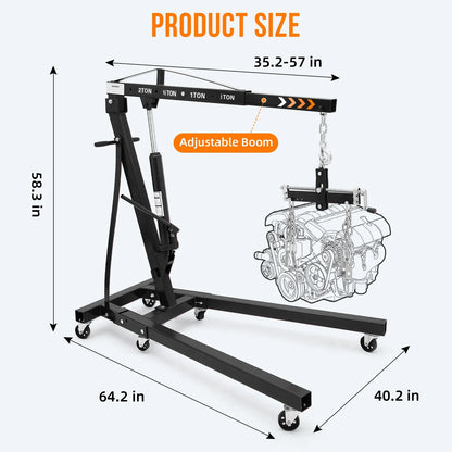 GARVEE 2 Ton Folding Hydraulic Engine Hoist with Lever,Folding Engine Shop Crane Hoist Lift,Heavy Cherry Picker with 6 Wheels for Garage,Workshop,Yellow