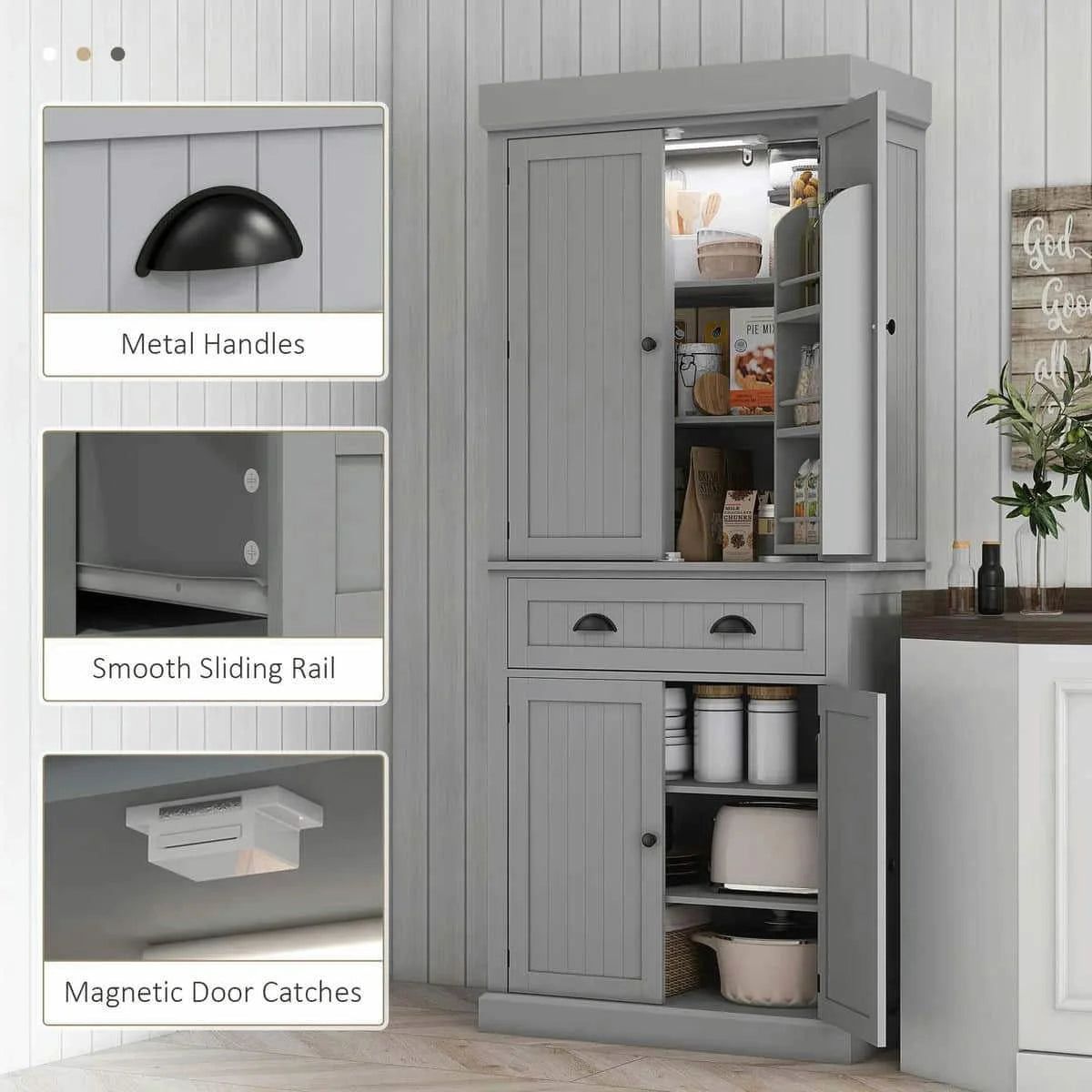 Spaco 17-Tier Kitchen Small Pantry Cabinet with 2 Doors and 6 Adjustable Shelves, Cabinet Pantry, Freestanding 5-Tier Shelving Pantries for Kitchen Storage, Gray