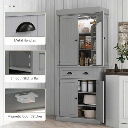 Spaco 17-Tier Kitchen Small Pantry Cabinet with 2 Doors and 6 Adjustable Shelves, Cabinet Pantry, Freestanding 5-Tier Shelving Pantries for Kitchen Storage, Gray