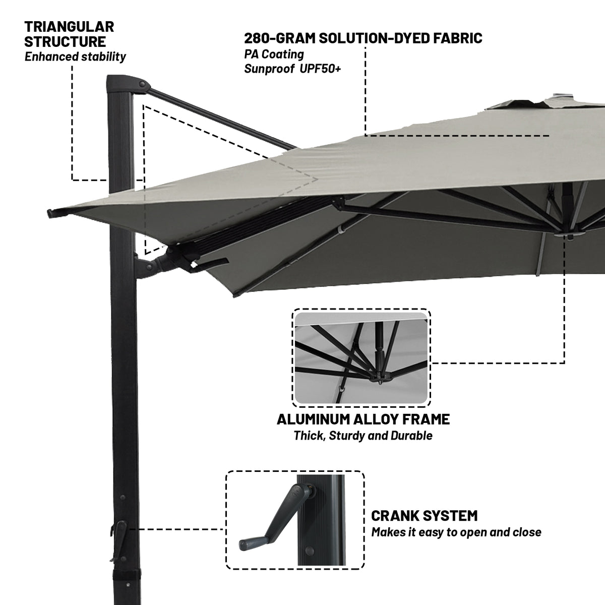 Boyel Living 10 x 13 FT Cantilever Patio Umbrella, Outdoor Rectangle Offset Umbrella with 360°Rotation, Heavy Duty Patio Hanging Umbrella with Base for Garden Pool Backyard, Navy Blue