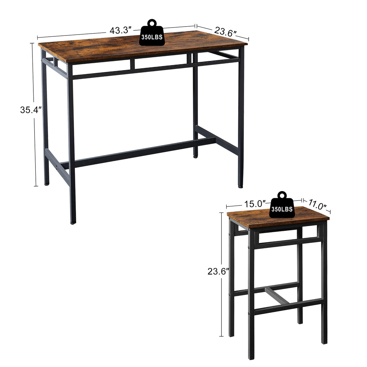 Counter Height Table Set of 5, Breakfast Bar Table and Stool Set, Minimalist Dining Table with Backless Stools, Wood Top Pub Table & Chair Set for Kitchen Apartment Bistro - Space Saving