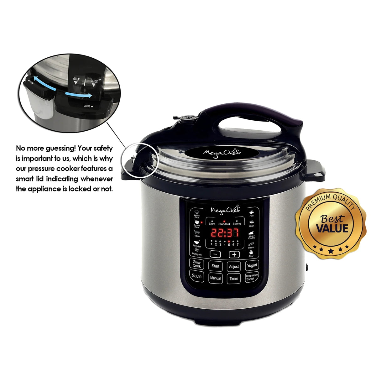 Megachef 8-Quart Digital Pressure Cooker, 15" x 15"