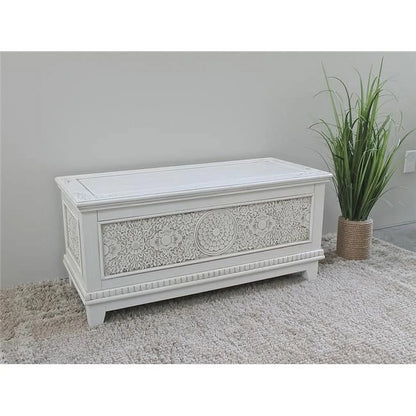 International Caravan Windsor Antique White Hand Carved Storage Bench