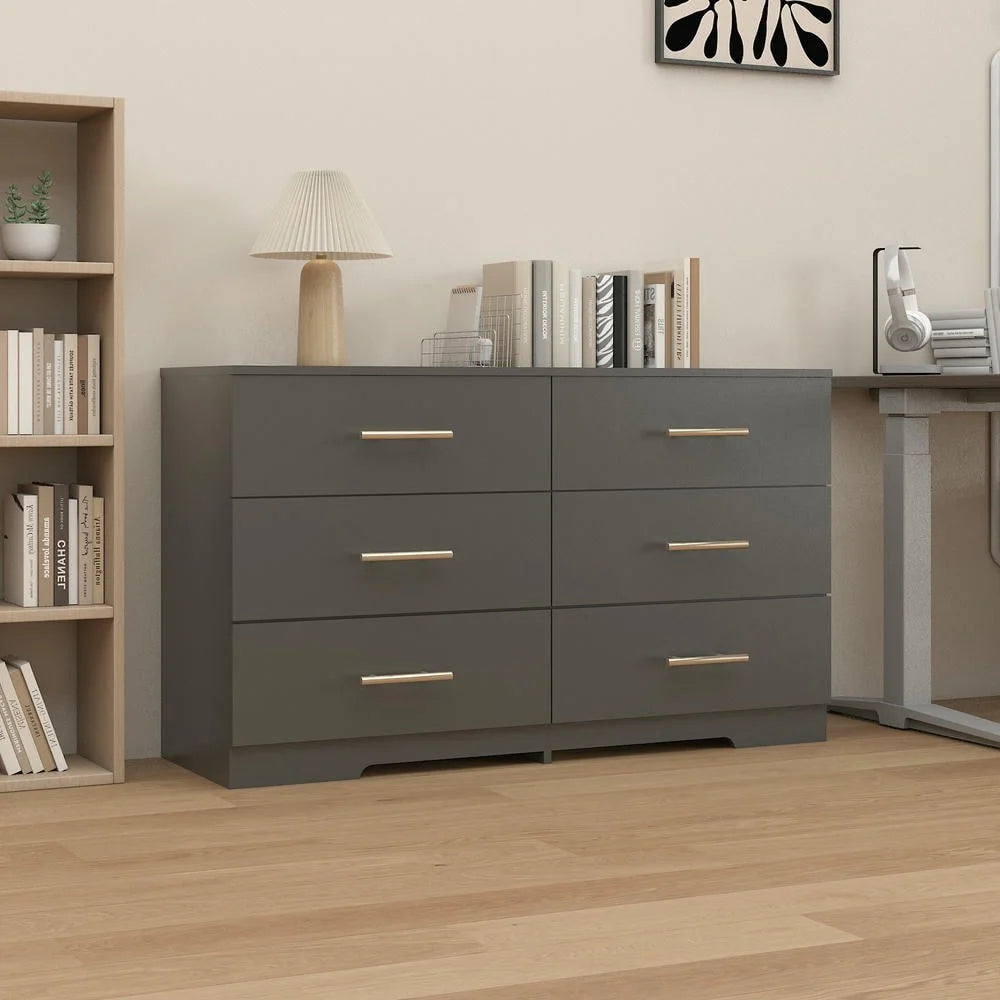 Kadyn Modern 6 Drawer Dresser Wood Cabinet,Dresser for Bedroom, Kitchen Storage Cabinet with Drawers, Chest of Drawers(Black)