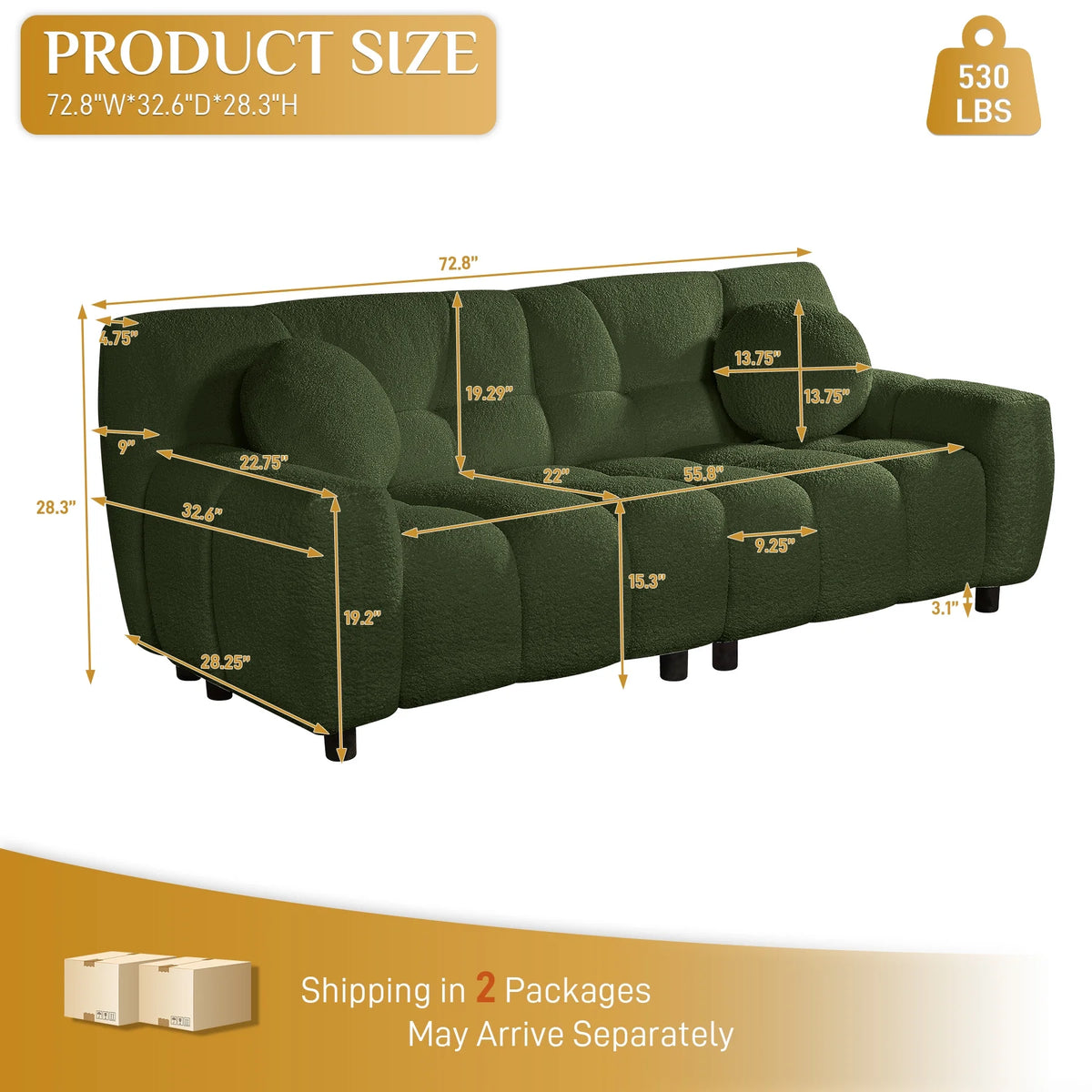 Rophefx 2-Seat Corduroy Deep Seat Cloud Sofa Couch for Living Room, Bedroom