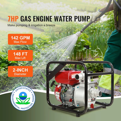 BENTISM 2" 7HP 4-Stroke Gasoline Engine Water Pump Gas Powered Water Transfer Pump