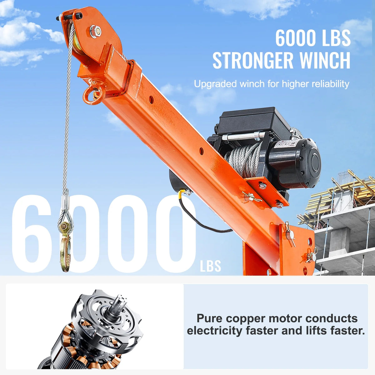 VEVOR Electric Pickup Truck Crane, 2200 lbs, Folding Truck-Mounted Bed Crane with Electric Winch 6000 lbs, Steel Pickup Truck Jib Crane Hoist 360�� Swivel for Lifting Goods in Construction, Factory