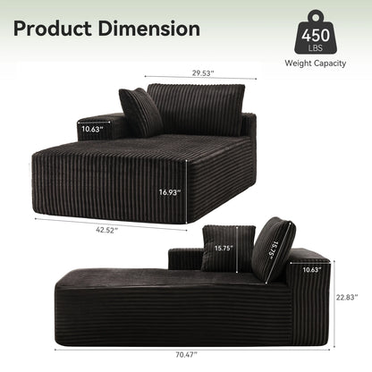LUMIHO Chaise Lounge Chair Indoor, 42" Sleeper Chair with Two Throw Pillows and Armrests, Corduroy Chaise Couch Chair with Ottoman for Living Room, Bedroom, Apartment, Green