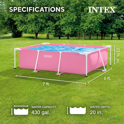 Open Box INTEX Rectangular Metal Frame 7ft x 23in Above Ground Swimming Pool, Pink