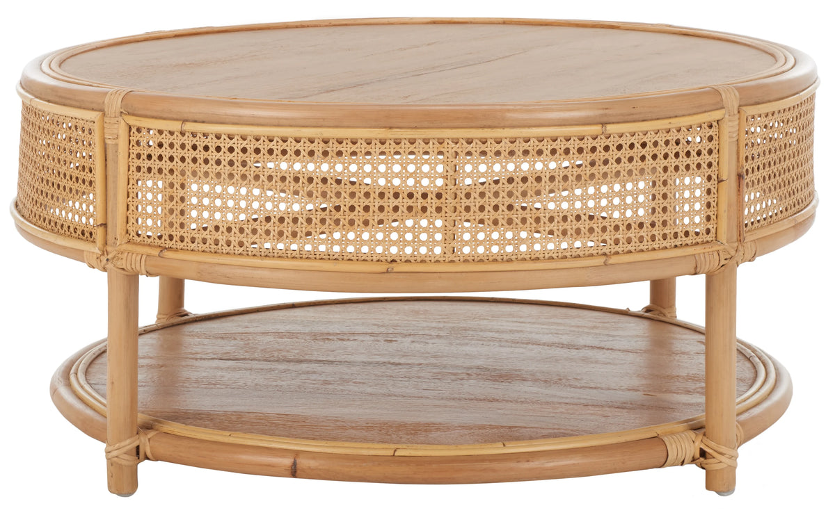 SAFAVIEH Modern Round Rattan Coffee Table, Natural