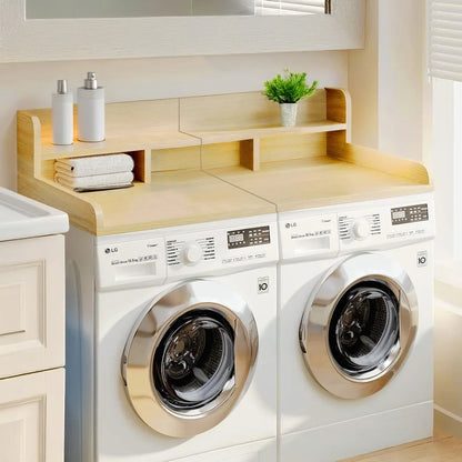 Wood 2-Tier Washer Dryer Countertop with Edge Rails, 54" W x 27.5" D Washer and Dryer Topper for Laundry Room Organization and Storage, Walnut