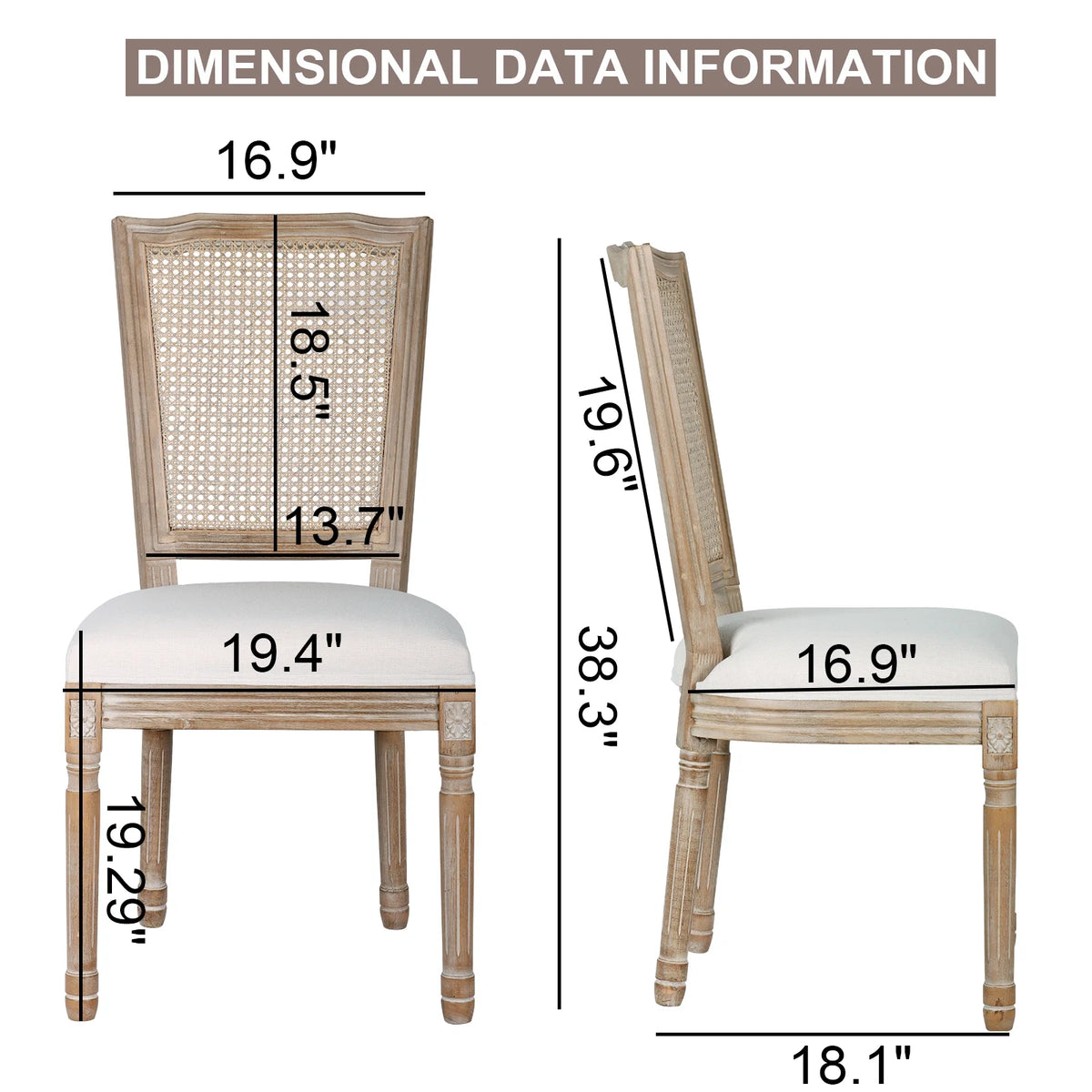 French Dining Chairs Set of 2 Beige Natural Fabric Round Back with Solid Wood Legs and Frame for Bedroom Dining Room Kitchen