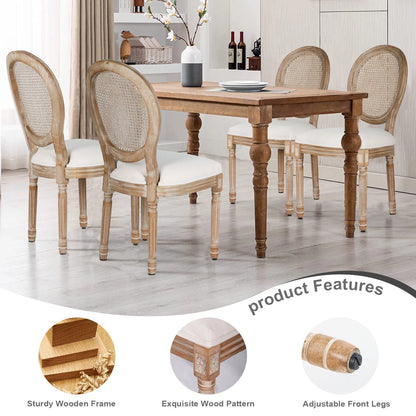 French Dining Chairs Set of 2 Beige Natural Fabric Round Back with Solid Wood Legs and Frame for Bedroom Dining Room Kitchen