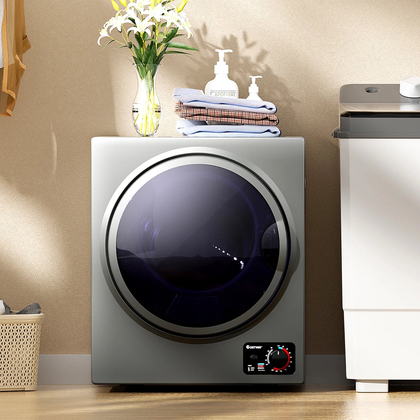 Costway Electric Tumble Compact Laundry Dryer Stainless Steel Wall Mounted 1.5 cu .ft.