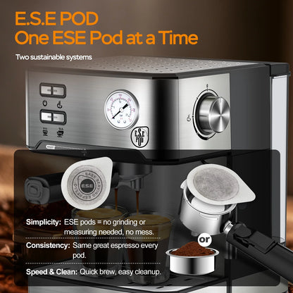 Plum Chef Espresso Machine, 20 Bar Coffee Maker with Foaming Milk Frother Wand, Espresso & Cappuccino Latte Maker Coffee Machine, 850W, 1.6L Removable Water Tank, Black&Silver