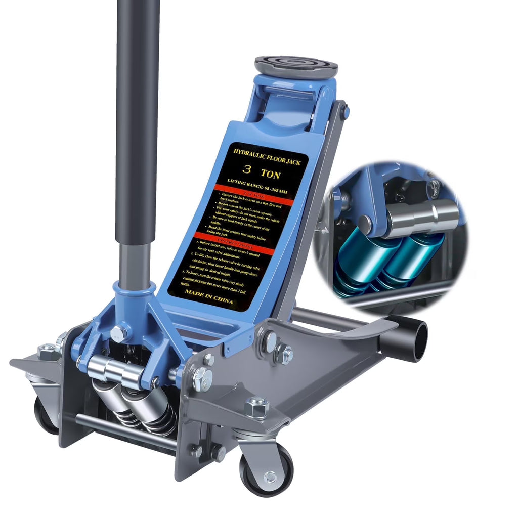 3 Ton Heavy Duty Floor Jack, Fast Lift & Stable Support, Carbon Steel Automotive Jack with Wheels, Max Lift 18.15" for Car and Truck Repair, Blue