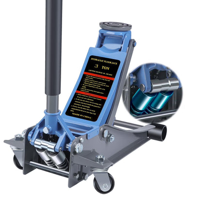 3 Ton Heavy Duty Floor Jack, Fast Lift & Stable Support, Carbon Steel Automotive Jack with Wheels, Max Lift 18.15" for Car and Truck Repair, Blue