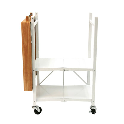 Origami Foldable Wheeled Portable Solid Wood Top Kitchen Island Bar Cart